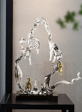 树脂摆件玄关猴子水帘洞天假山