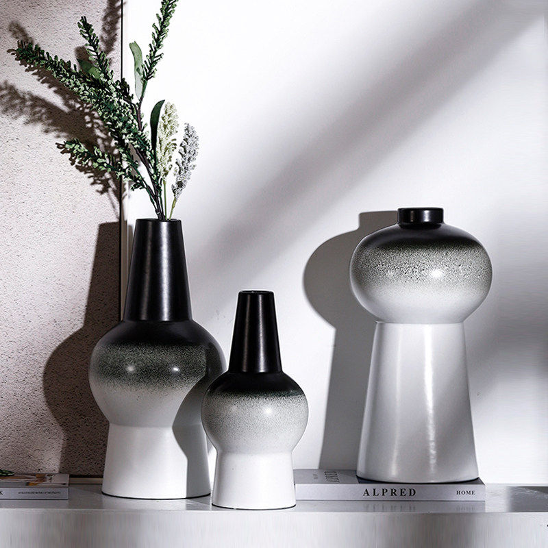 现代新中式古典渐变色陶瓷细口花瓶插干花器摆件样板间客厅装饰品