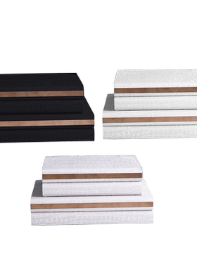 简约现代皮质首饰收纳盒子摆件新中式家居饰品样板房间梳妆台配饰