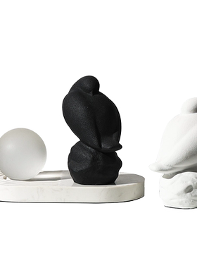 现代简约客厅陶瓷黑白色小鸟摆件