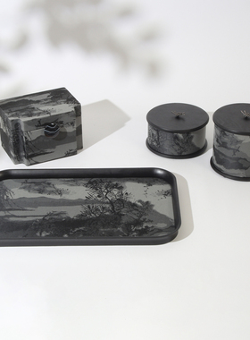 新中式创意实木收纳盒托盘摆件