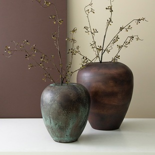 新中国风金属花容器覆古旧东方中国风格铁锈花瓶客厅入口自习室装