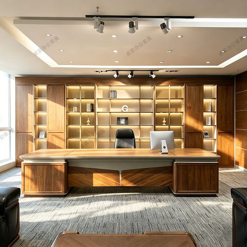 新中式实木大班台轻奢老板桌北美黑胡桃总裁办公桌高端大气大班台