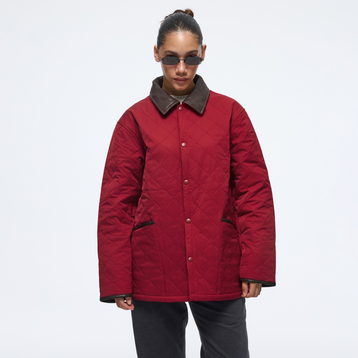 WassupHouse翻领绗缝夹克外套男宽松长款秋冬抗风保暖格纹棉服女,男装,夹克,淘宝优惠券,粉丝福利购,淘宝优惠卷