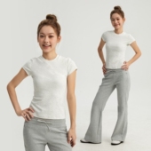 短袖 t恤女款 夏季 Oneup弹力修身 美式 正肩白色简约透气休闲运动上衣