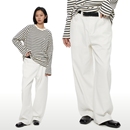 WassupHouse白色扭骨弯刀裤男纯棉美式休闲长裤宽松阔腿工装裤女