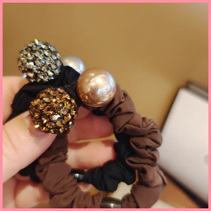 韩国新款闪亮气质头绳珍珠钻球高级感小肠圈面膜圈无痕扎头发皮筋