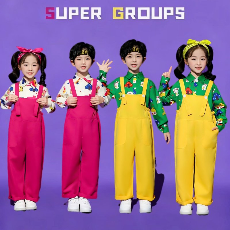 可爱背带裤啦啦队合唱舞蹈服幼儿