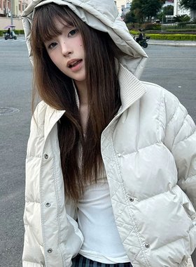 SYMOCOLOR冬季短款百搭潮牌保暖连帽羽绒服宽松休闲面包服男女