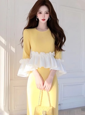 2025秋季富家千金高级感气质百搭经典超好看黄色上衣半身裙套装女
