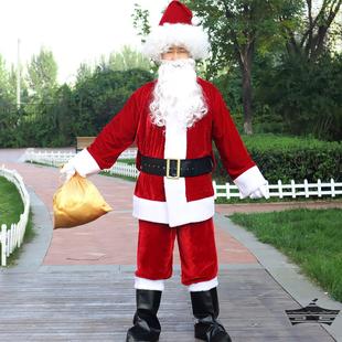圣诞节服饰成人男扮演圣诞老人衣服套装 不倒绒含帽靴子圣诞服装