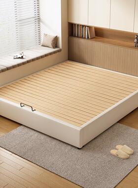 现代简约无床头多功能储物榻榻米气压高箱地台床全实木排骨架床箱