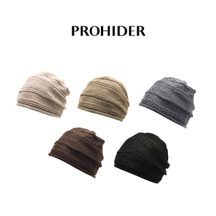PROHIDER 日杂风立体针织镂空拼接亚麻混纺卷边针织帽冷帽
