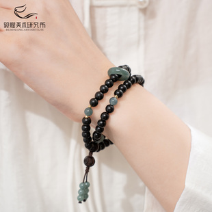 敦煌遗梦·祯祥小叶紫檀蓝水翡翠双圈手串新中式国风生日礼物