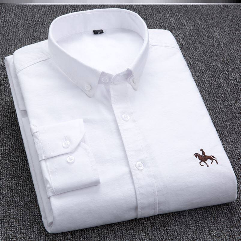 100% Cotton Oxford Shirt Men's Long Sleeve Embroider 衬衫