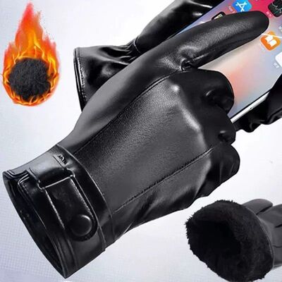 Winter Touchscreen PU Leather Gloves Men Women Keep Warm Plu