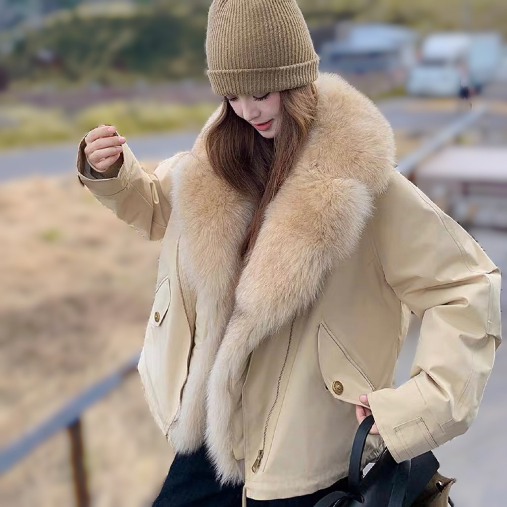 狐狸大毛领宽松派克羽绒服女外套
