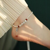 925银复古新中式 平安喜乐脚链红玛瑙女百搭民族风小众设计高级感