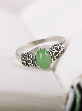 新中式中国风菠菜绿梅花戒指环女