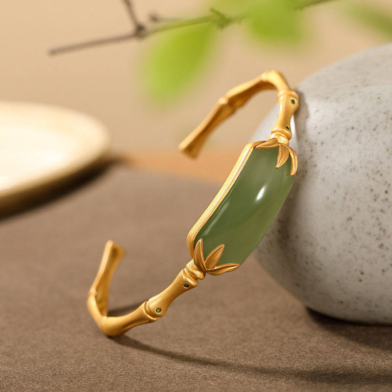 ETHNIC STYLE S  GILT SMOKE PURPLE BAMBOO BAMBOO LEAF INLAY HETIAN JADE CHINESE STYLE RETRO STYLE WOMENS BRACELET