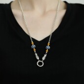 925银新中式 双鱼套链项链六字真言景泰蓝莲花女万能毛衣链可打开