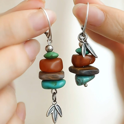 925银新中式复古做旧不对称耳环