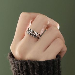 925银复古新中式招财钱币铜钱双层戒指环开口调节小众设计高级感