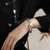 925银复古新中式 浮雕狐狸樱花手镯子开口女民族风小众设计高级感