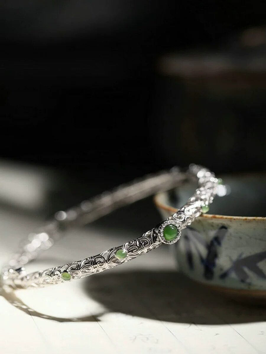 CLOUD ROLLS CLASSICAL HANDMADE TURQUOISE OPEN CHINESE-STYLE HOLLOW BRACELETS FASHION LIGHT LUXURY HIGH-END VERSATILE ETHNIC STYLE