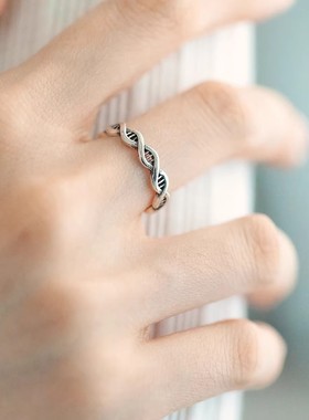 925银复古新中式链条戒指环开口