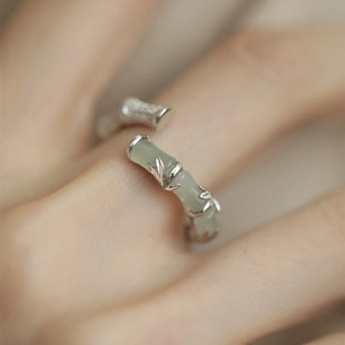 925银复古新中式竹节节高升戒指环开口调节简约轻奢女小众高级感