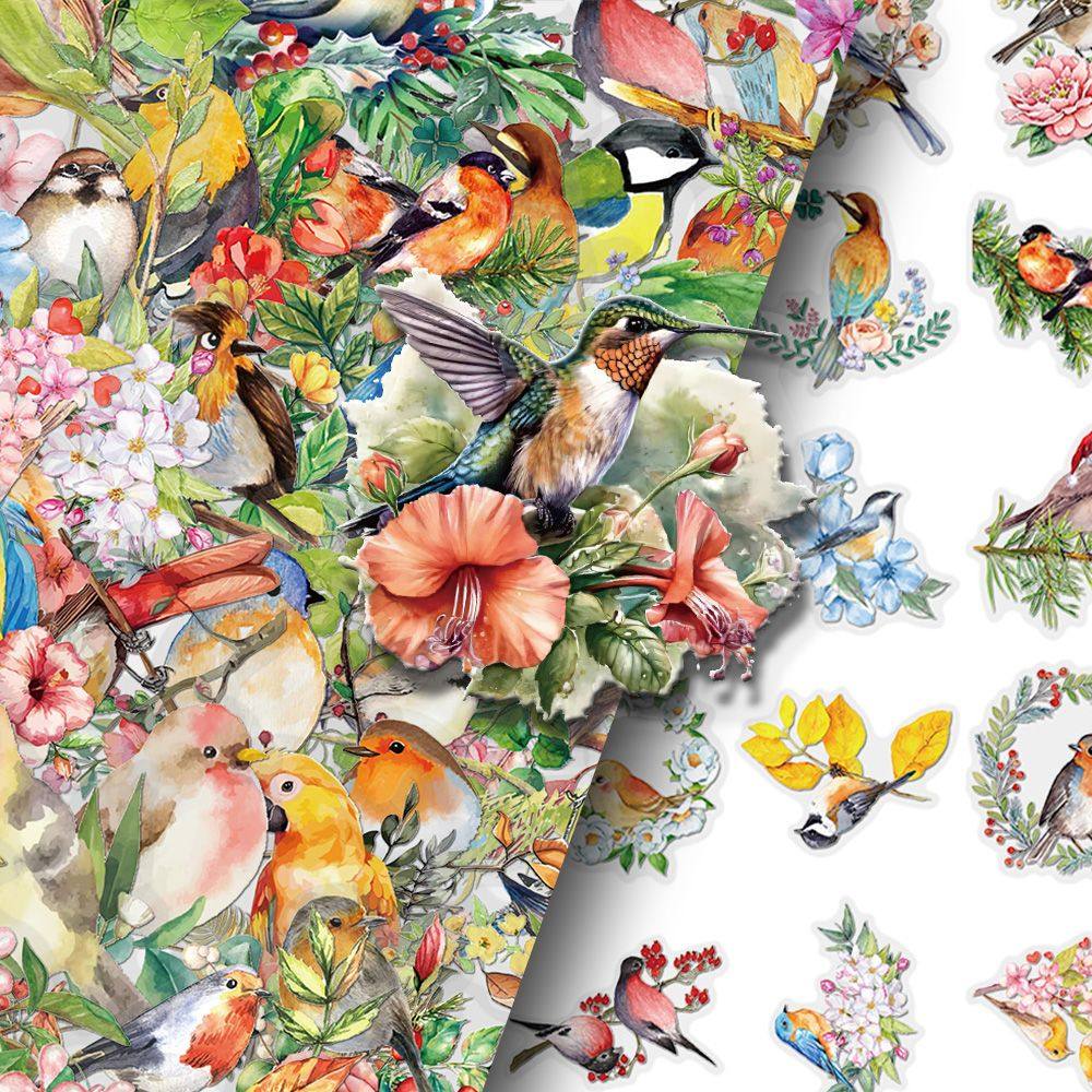 100张水彩小鸟贴纸小动物装饰贴