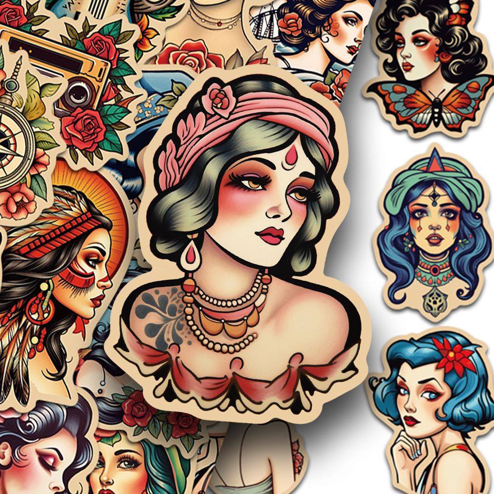 卡通可爱手账防水美式少女贴画