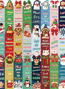 60张卡通圣诞系列书签留言卡手帐文艺创意素材ins阅读纸质书签。