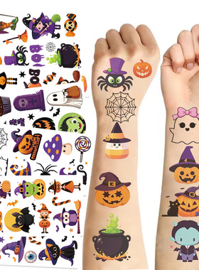 20张卡通万圣节纹身贴无毒可洗男孩女孩节日派对儿童临时纹身贴。