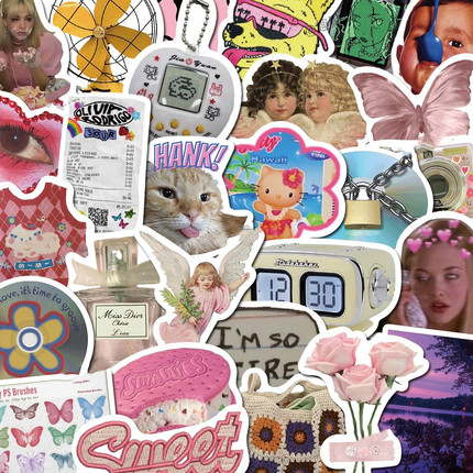 新款476张千禧少女ins风复古贴纸高级感不重复爆款装饰防水贴纸。