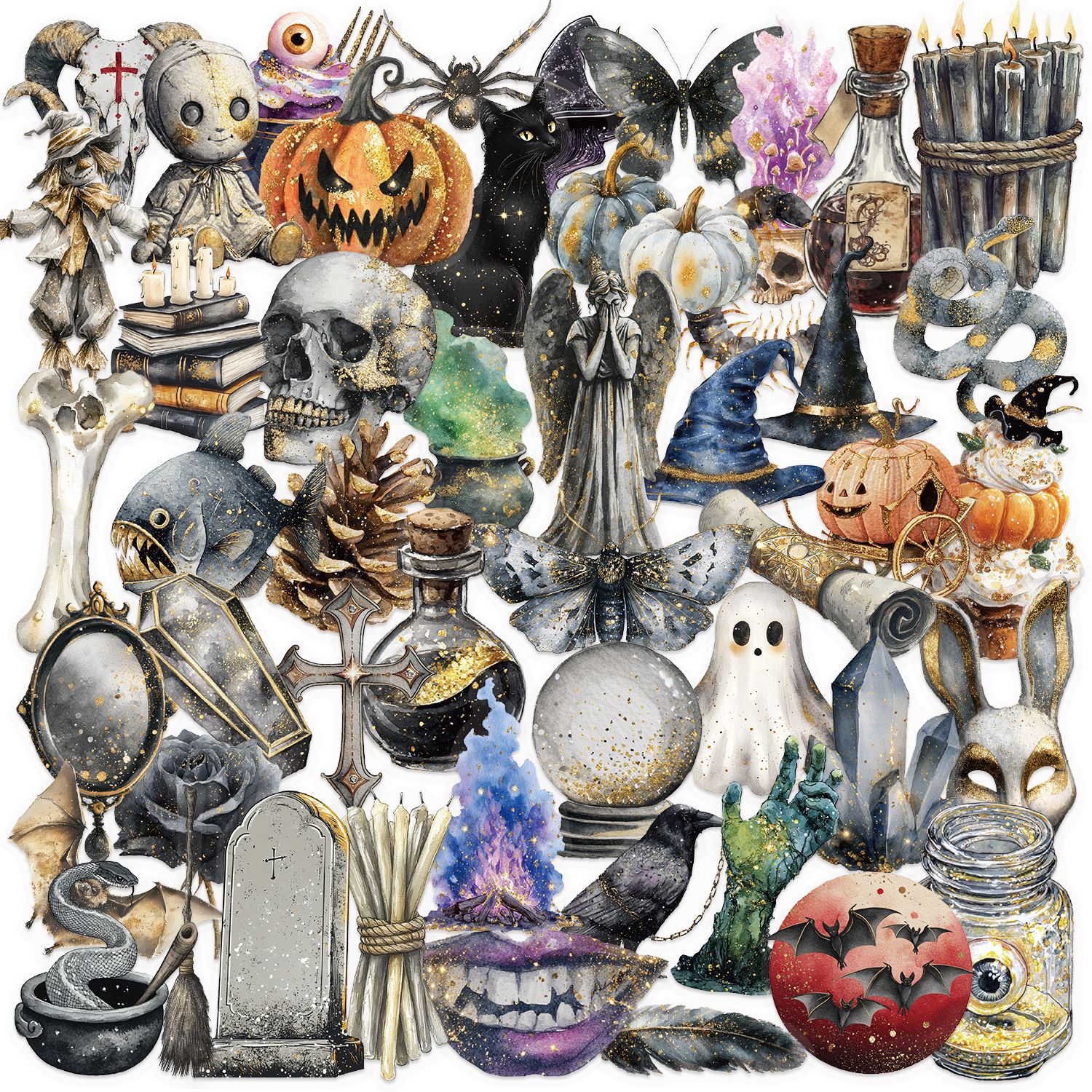 暗黑哥特万圣节贴纸微恐复古