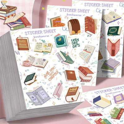 16张书虫书籍拼贴纸防水贴画