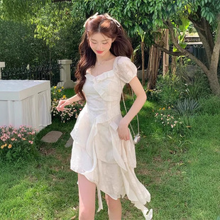 初恋白裙子女 设计感收法式 超仙荷叶不规则连衣裙女夏2024夏季 新款