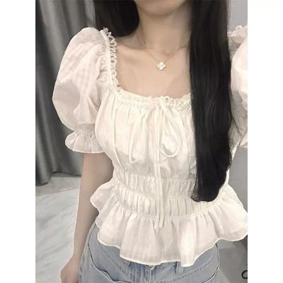 白色泡泡短袖衬衫女夏季