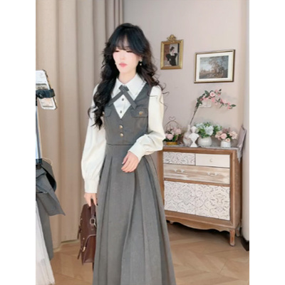 连衣裙+气质灰西装短外套套装