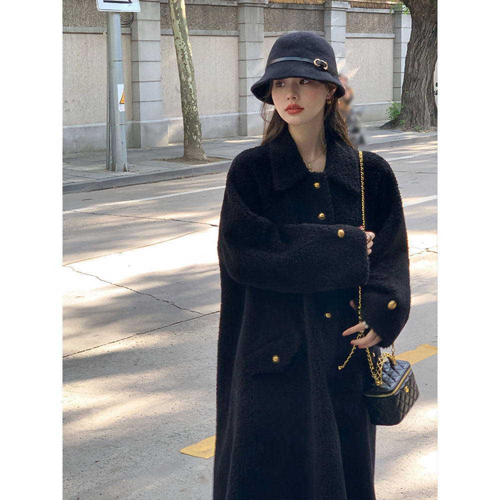羊羔毛皮毛一体夹棉圈圈毛外套2024冬季新款大衣女中长款大衣外套
