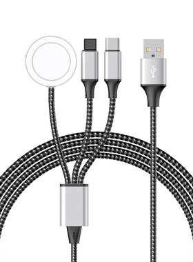 USB+Type C拖一二三数据线无线充电器适用苹果iPhone14手表iwatch1/2/3/4/5/6/7/8/9安卓四合一充电线