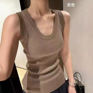 复古风就很百搭呀！韩版修身显瘦无袖上衣2026夏季大U领针织背心