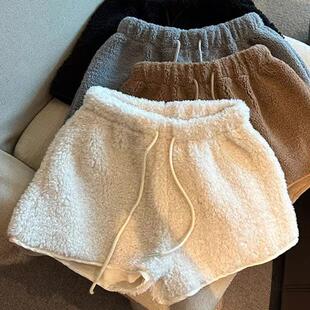 美女宝宝的本命！羊羔毛短裤女松紧腰抽绳显瘦阔腿裤子保暖可外穿