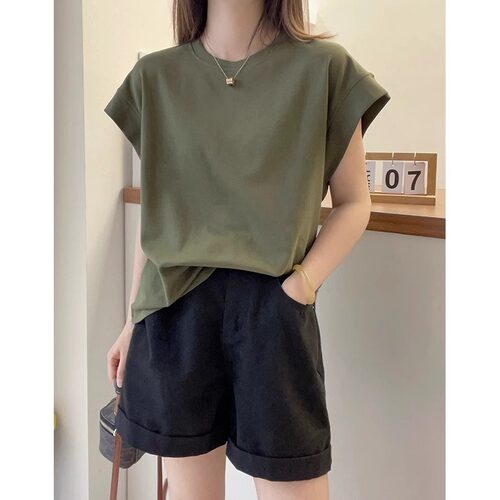 夏季新款纯棉圆领短袖t恤上衣女