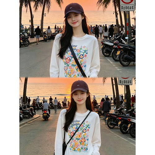 松弛感白色花朵印花防晒罩衫