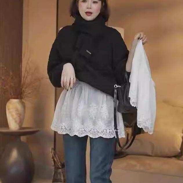 我真滴沦陷了啊！白色蕾丝屁帘半身裙大码叠穿宽松百搭遮屁股短裙