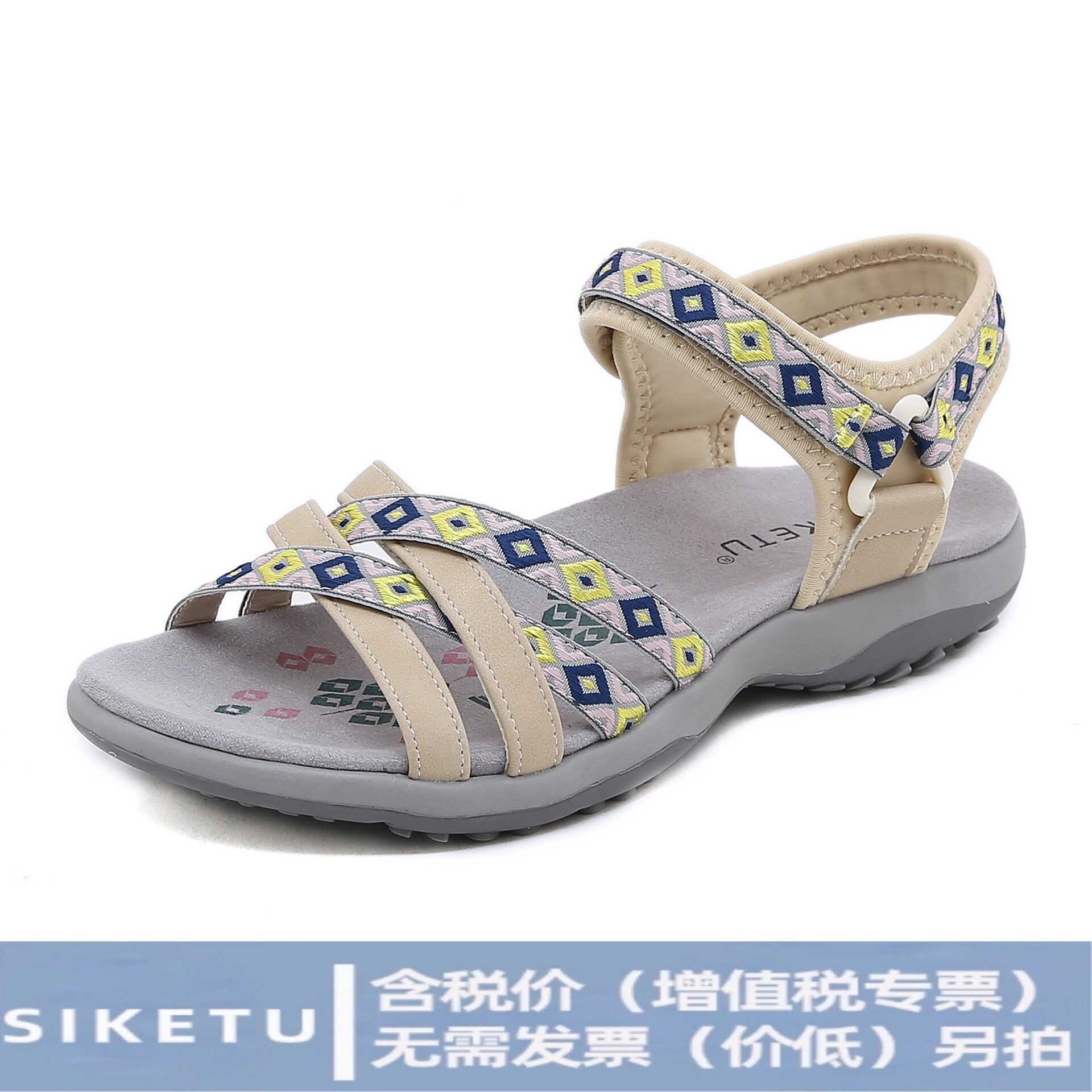 shoes women（售完不补）K6357-3外贸运动凉鞋印花魔术贴大码女鞋