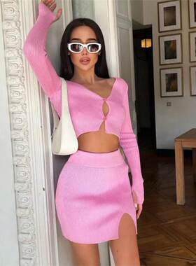 欧美性感时尚针织短裙套装裙 knit dress skirt suit set outfits